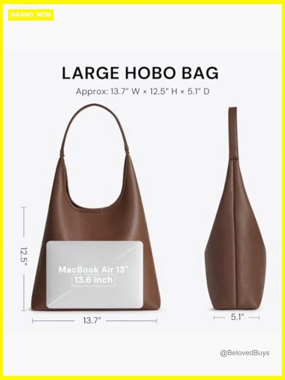Large Slouchy Hobo Shoulder Bag, Vegan Leather Tote, Fits 13.6